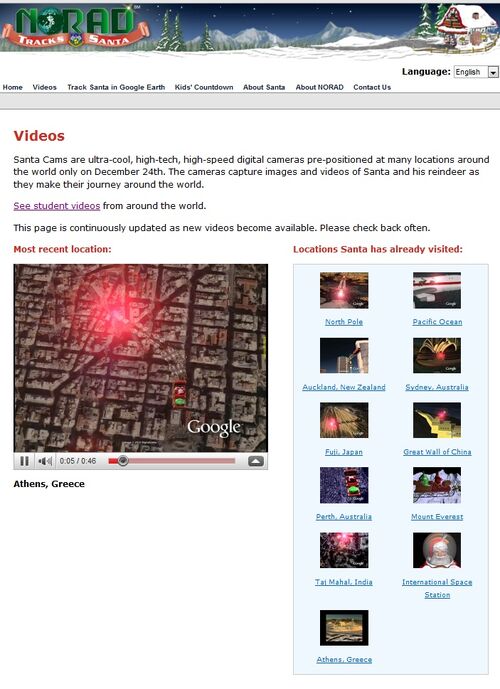 NORAD Tracks Santa Website - Santa Cam Videos Webpage