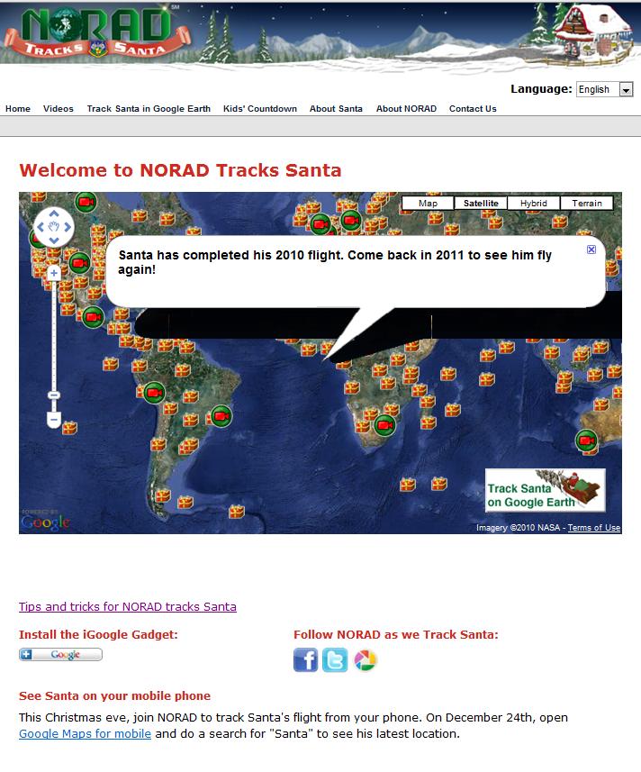Norad santa tracker map top