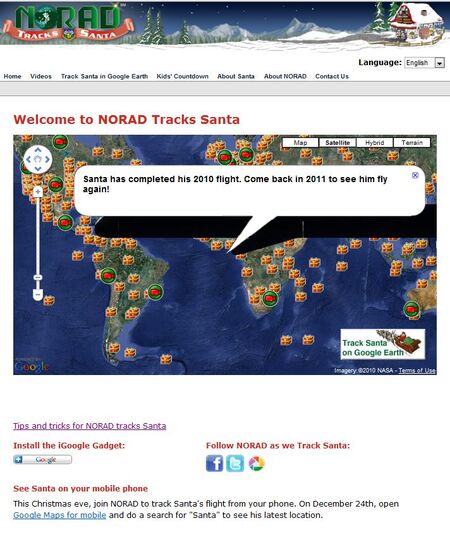 NORAD Tracks Santa - Tracking Map - End of Journey