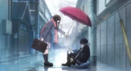 S2E3: Hiyori offers Yato her umbrella.