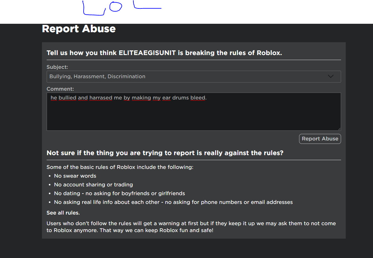 Report Abuse, Roblox Wiki