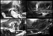 Concept arts for different locations in the game.