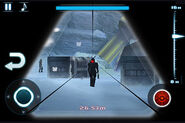 The sniper rifle's scope is aimed at a Corrupted Marine.