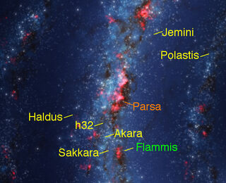Relative positions in the galaxy of some star systems and planets that are in The Search for Kalid.