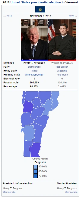 United States presidential election in Vermont, 2016 (Ferguson Scenario