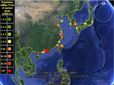 核電廠鄰近75公里人口分布圖
