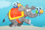 A grey elephant appears in Alphabet.