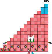 One Hundred and Five is often called “Luckiness Overload”, due to many properties he has that is related to Seven: He’s 15x7 or 35x3, hence why he has all those rainbow flowers on him. He’s also a DOUBLE LUCKY Step Squad, aka the fourteenth step squad, and he’s also quintuple Twenty-One! He is the first odd super-duper rectangle.