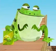 A frog as it appears in Five Little Speckled Frogs.