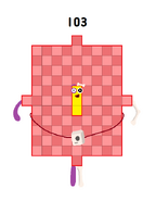 JingzheChina's 103: He is a semi-skeleton, as he is half the number of bones in a human body. He is also a rectangle with spikes like Sixty-Seven, i.e. an odd super rectangle plus four. He wears a block-shaped skeleton skull in front. He has an evil alter-ego, who likes to kill creatures and turn them into skeletons.