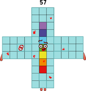 Fifty-Seven is triple Nineteen, but loves a particular shape more that most crazy shapes - crosses! He can be a really big, thin cross, or a smaller, chunkier cross. He’s also a huge fan of ketchup, but hates being mistaken for a prime.