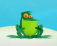 A frog as it appears in Frog on a Dog.