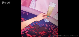 Asmodeus holding a champagne glass