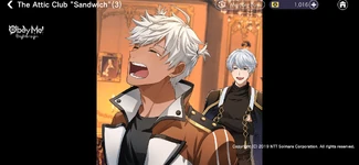 Solomon smiling while looking at Mammon with his hair tied in pigtails.