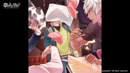 Mammon, Asmodeus, and Belphegor hitting Satan with pillows