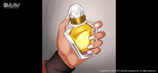 Mammon holding perfume