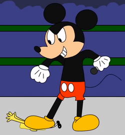 A creature that is a mix between spongebob and mickey mouse