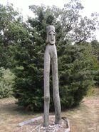 A statue of the Nightcrawler carved by the Native Americans