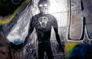 A graffiti figure within the tunnel
