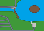 A map of the Fallcreek's part wher the Dam is. The grey stuff in the south is Leafmore and Leonard's Residence