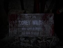 Corey's grave which claims he died from his wrath.