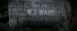 A sign claiming Mei's death.