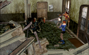 Shannon and Ashley fighting a monster wearing their alternate costumes