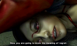 Mei's eyes bleed as she is crushed to death by the pressure on her head.