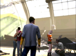 Ashley hugging Kenny in the Good Ending.