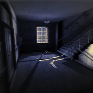 A staircase in the student dorm. The only save spots in the student dorms are on the outside and in Mei's room.