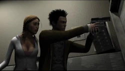 Corey and Amy in the hospital elevator.