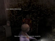 The door with the dark aura. Sven mentions that the black goo won't let them open the door.