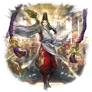 Hinoekagura in the background of Hikari's EX Champions of the Continent artwork