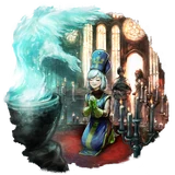 Ophilia and Temenos in the background of Therese EX's Champions of the Continent artwork