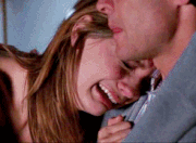  breaks down in her father's arms, pleading with  not to leave.