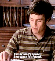  making a joke about a "forced family dinner