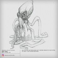 Concept art of an Oktigi using a creature with longer tentacles to traverse land