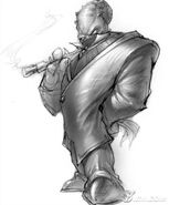 Concept art of Sekto with a cigar in one hand and a wad of Moolah in the other.