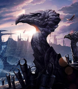 Large Bird statues located outside of Necrum.