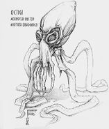 Concept art of Oktigi atop squid-like animal.