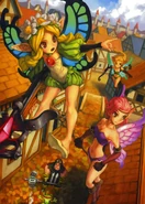 Mercedes Indicating Directions to her 2 Female Fairy Soldier Escorts in the Above Skies of Titania Streets and Alleyways