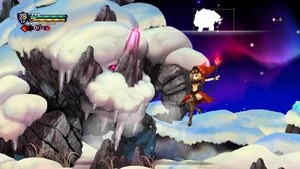 Velvet fighting a monster on Horn Mountain.