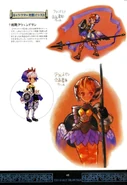 Page from the original artbook showing early models of Gwendolyn before her design was finalized