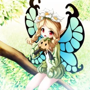 Mercedes holding an onionne while sitting on a tree trunk