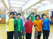 morning musumen. members in their individual musumen shirts