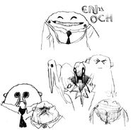 Concept art of Enoch. One depiction having him wearing an apron.