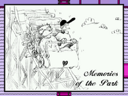 A photo of The Batter riding the Roller Coaster with the statue of Zacharie.