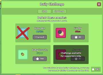 The menu to access daily challenges.