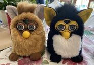 A Labrador Furby next to a Penguin Furby