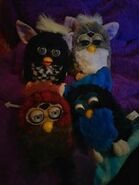 Racing Furby, Church Mouse Furby, Red Wolf Furby and Blueberry Furby